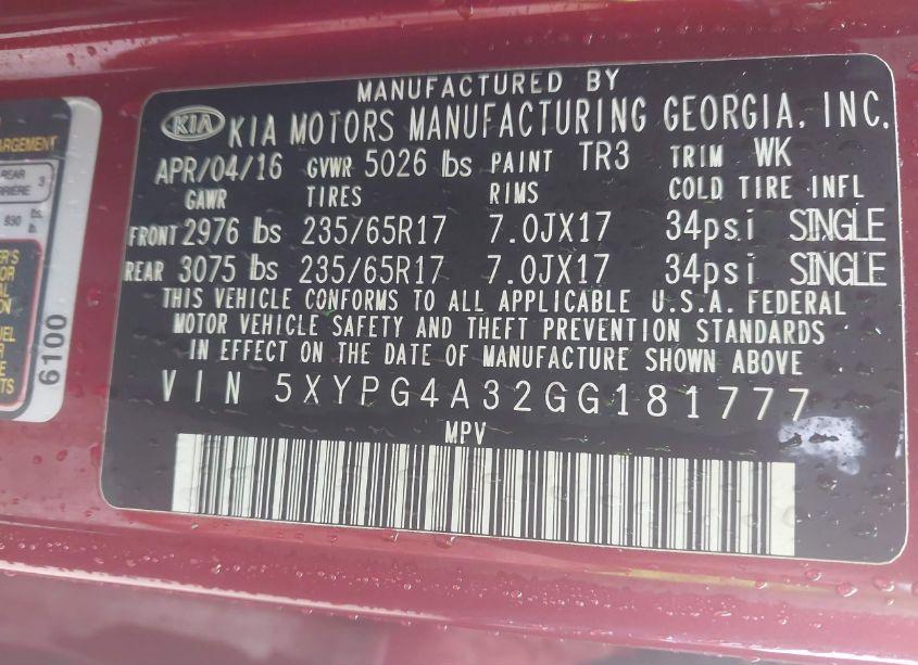 Photo 9 of 2016 Kia Sorento 2.4L LX (VIN 5XYPG4A32GG181777)