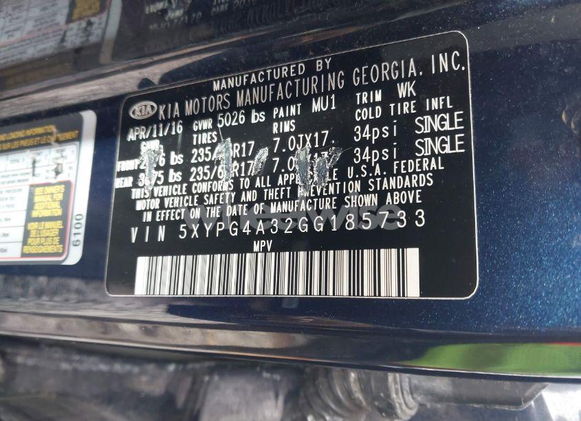 Photo 9 of 2016 Kia Sorento 2.4L LX (VIN 5XYPG4A32GG185733)