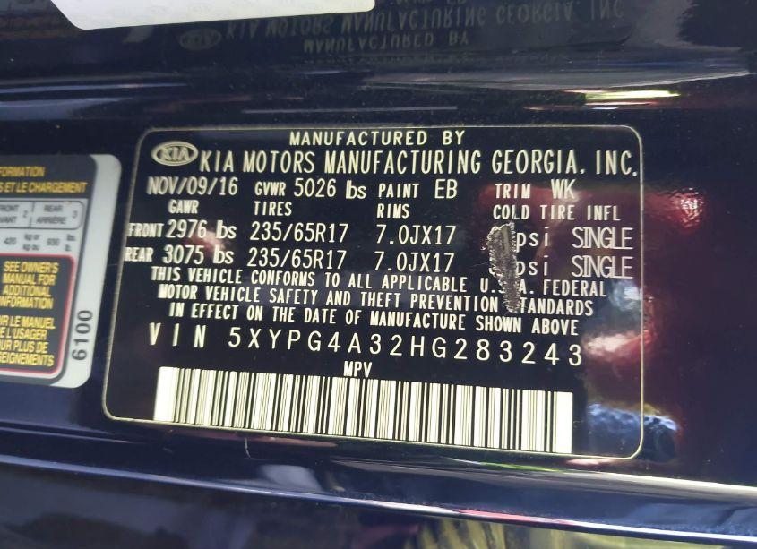 Photo 9 of 2017 Kia Sorento 2.4L L (VIN 5XYPG4A32HG283243)