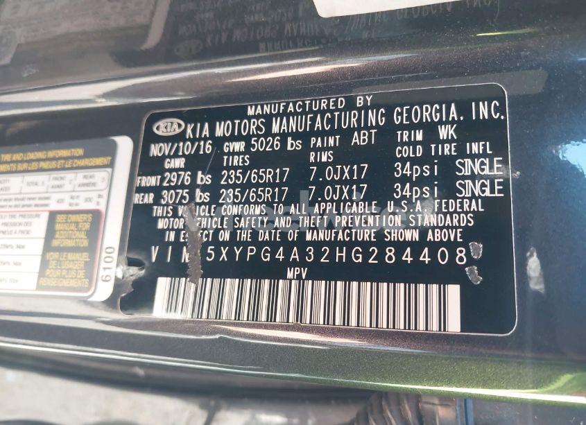 Photo 9 of 2017 Kia Sorento 2.4L LX (VIN 5XYPG4A32HG284408)