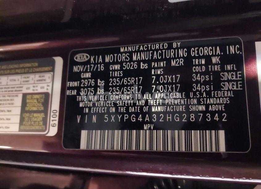Photo 9 of 2017 Kia Sorento 2.4L LX (VIN 5XYPG4A32HG287342)