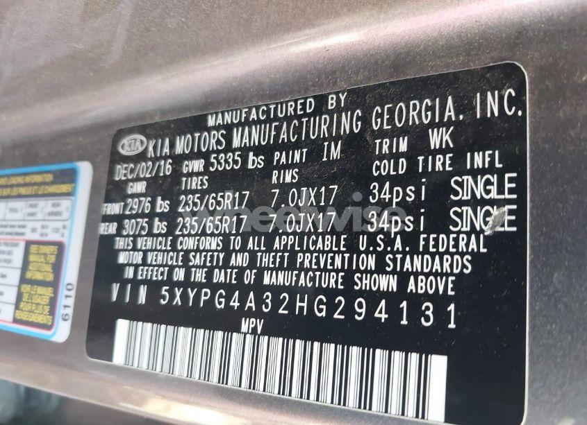 Photo 9 of 2017 Kia Sorento 2.4L LX (VIN 5XYPG4A32HG294131)