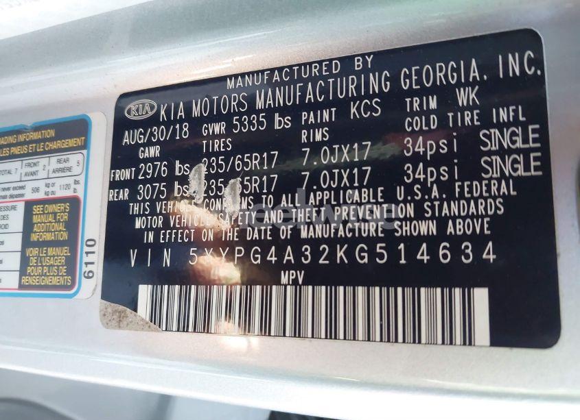 Photo 9 of 2019 Kia Sorento 2.4L LX (VIN 5XYPG4A32KG514634)