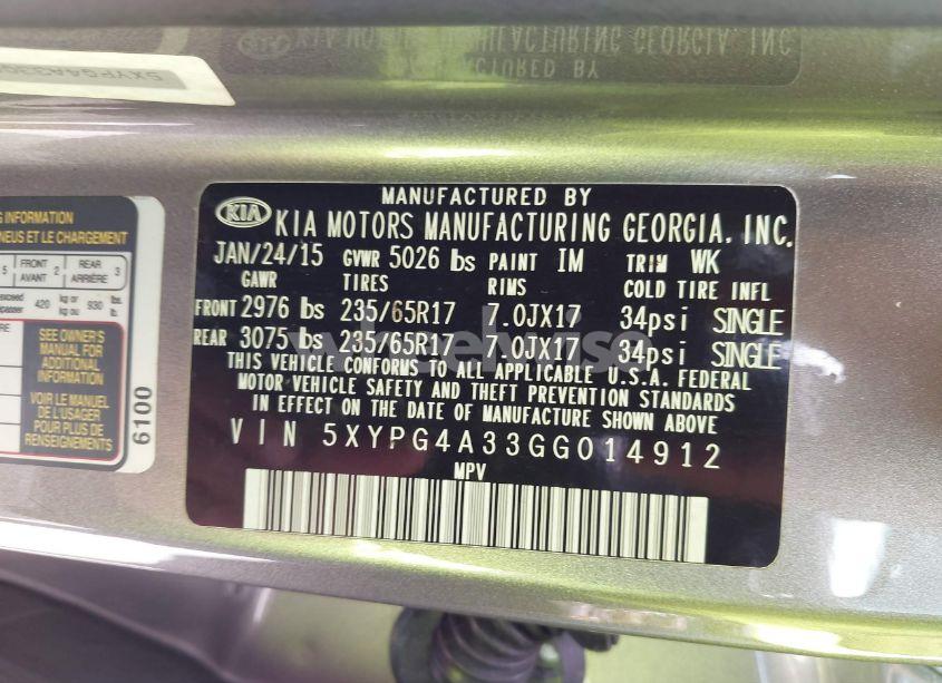 Photo 9 of 2016 Kia Sorento 2.4L LX (VIN 5XYPG4A33GG014912)