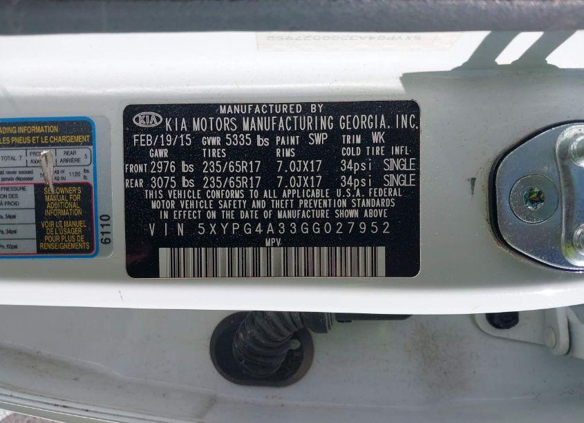 Photo 9 of 2016 Kia Sorento 2.4L LX (VIN 5XYPG4A33GG027952)