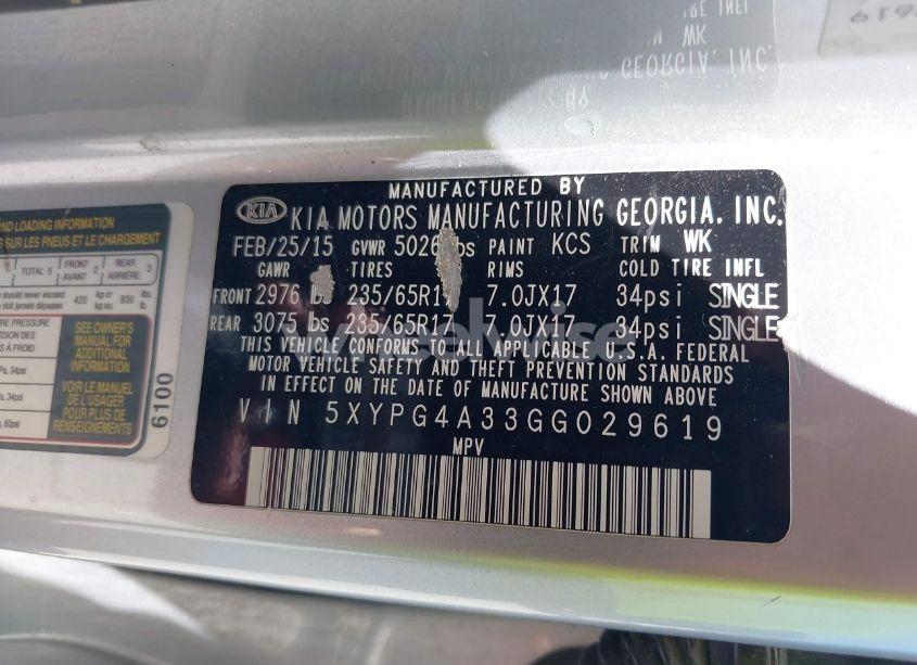 Photo 9 of 2016 Kia Sorento 2.4L L (VIN 5XYPG4A33GG029619)