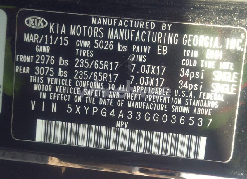 Photo 9 of 2016 Kia Sorento 2.4L LX (VIN 5XYPG4A33GG036537)