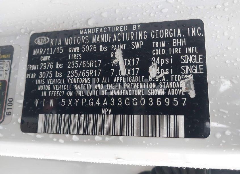 Photo 9 of 2016 Kia Sorento 2.4L LX (VIN 5XYPG4A33GG036957)