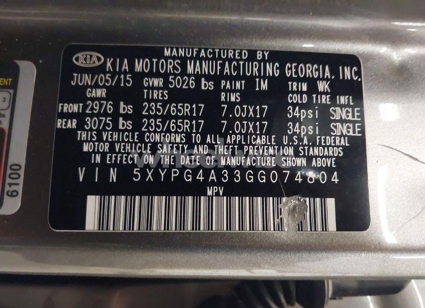 Photo 9 of 2016 Kia Sorento 2.4L LX (VIN 5XYPG4A33GG074804)