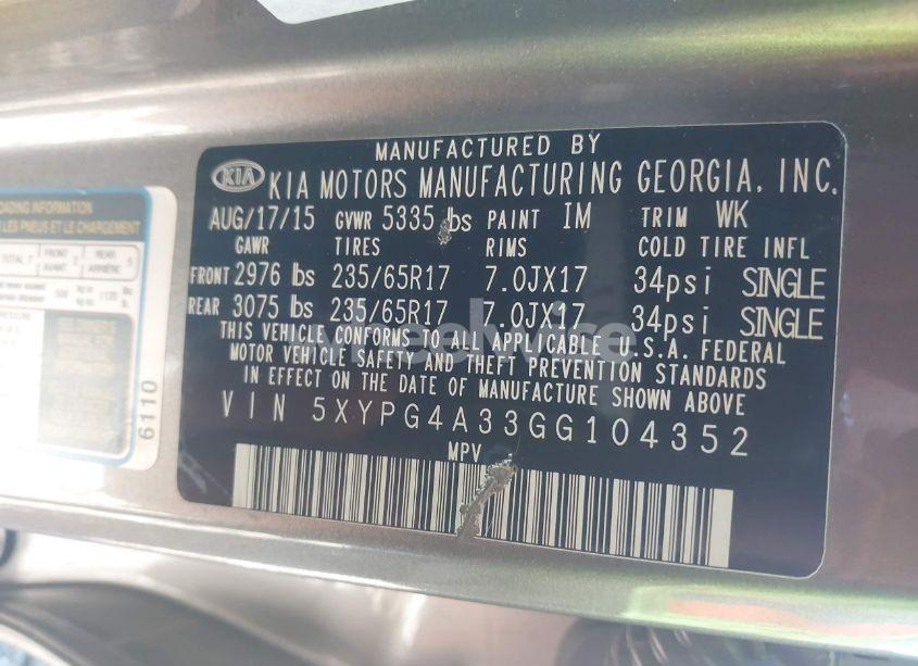 Photo 9 of 2016 Kia Sorento 2.4L LX (VIN 5XYPG4A33GG104352)