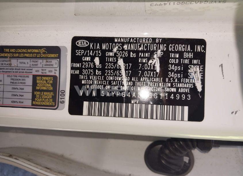 Photo 9 of 2016 Kia Sorento 2.4L LX (VIN 5XYPG4A33GG114993)