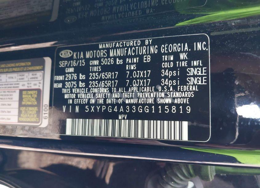 Photo 9 of 2016 Kia Sorento 2.4L L (VIN 5XYPG4A33GG115819)