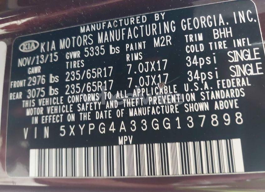 Photo 9 of 2016 Kia Sorento 2.4L LX (VIN 5XYPG4A33GG137898)