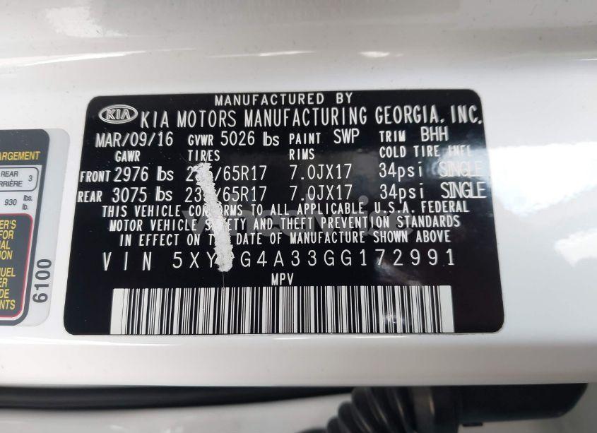 Photo 9 of 2016 Kia Sorento 2.4L LX (VIN 5XYPG4A33GG172991)