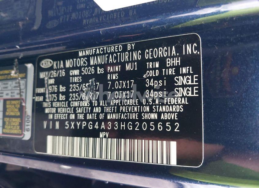 Photo 9 of 2017 Kia Sorento 2.4L LX (VIN 5XYPG4A33HG205652)