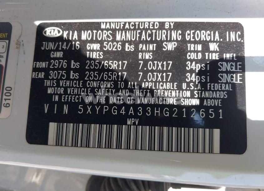 Photo 9 of 2017 Kia Sorento 2.4L LX (VIN 5XYPG4A33HG212651)