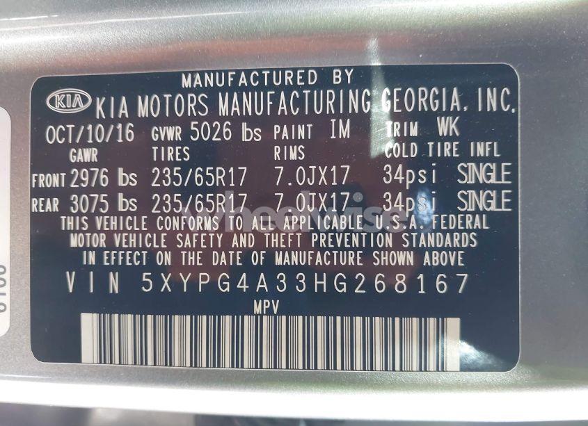 Photo 9 of 2017 Kia Sorento 2.4L LX (VIN 5XYPG4A33HG268167)