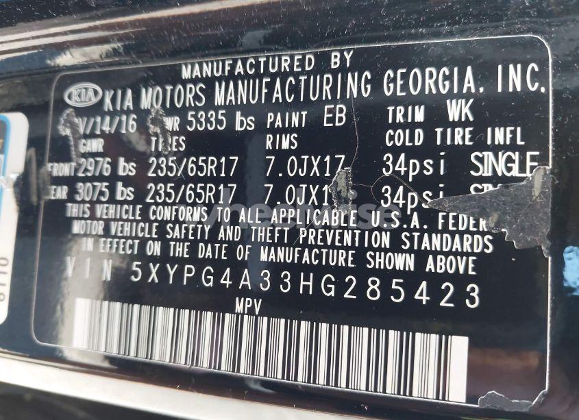 Photo 9 of 2017 Kia Sorento 2.4L LX (VIN 5XYPG4A33HG285423)