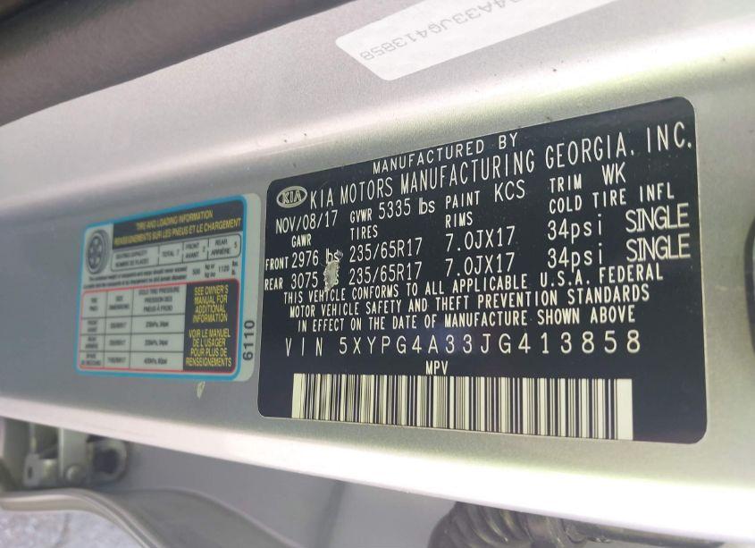 Photo 9 of 2018 Kia Sorento 2.4L LX (VIN 5XYPG4A33JG413858)