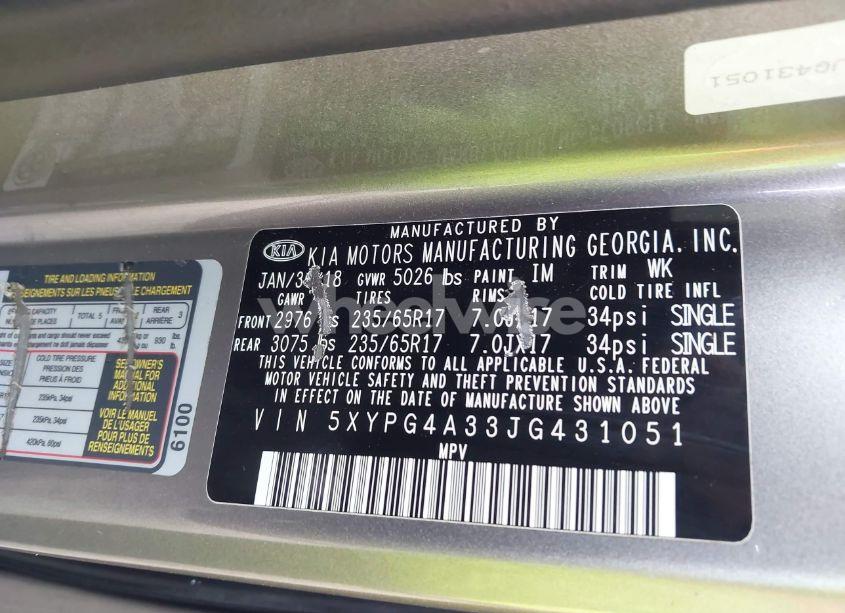 Photo 9 of 2018 Kia Sorento 2.4L L (VIN 5XYPG4A33JG431051)