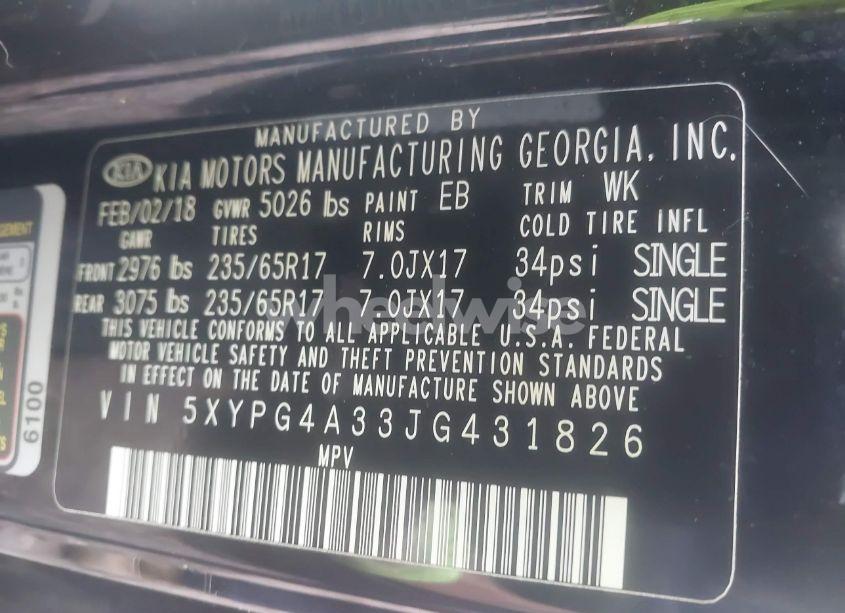 Photo 9 of 2018 Kia Sorento 2.4L L (VIN 5XYPG4A33JG431826)