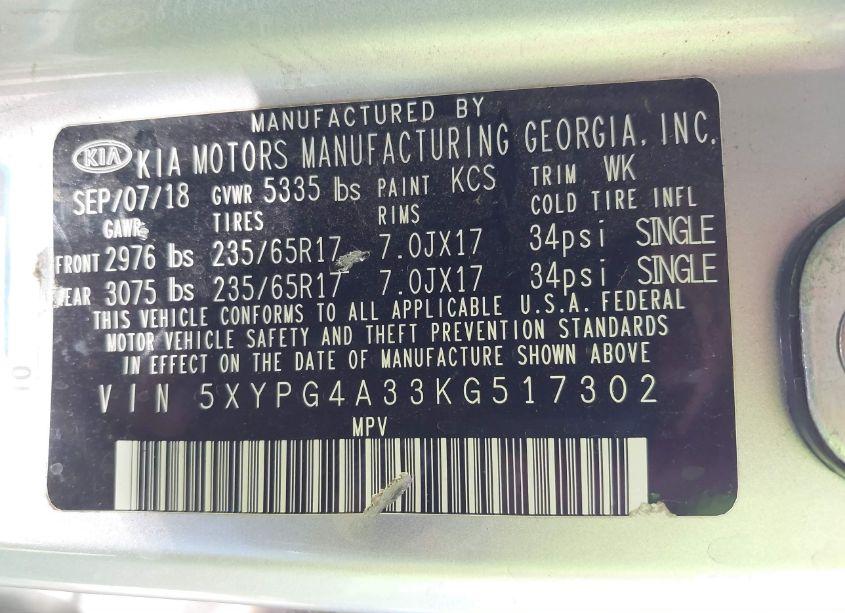 Photo 9 of 2019 Kia Sorento 2.4L LX (VIN 5XYPG4A33KG517302)