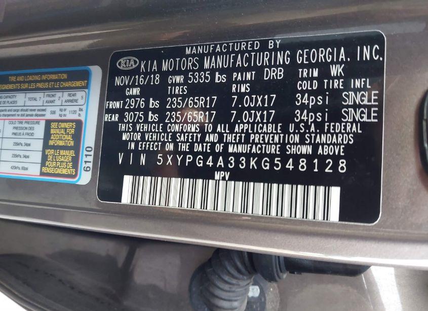 Photo 9 of 2019 Kia Sorento 2.4L LX (VIN 5XYPG4A33KG548128)