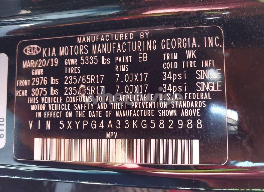 Photo 9 of 2019 Kia Sorento 2.4L L (VIN 5XYPG4A33KG582988)