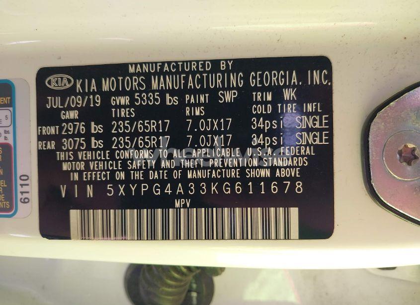 Photo 9 of 2019 Kia Sorento 2.4L L (VIN 5XYPG4A33KG611678)