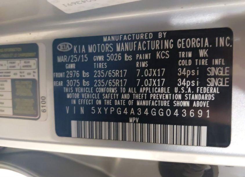 Photo 9 of 2016 Kia Sorento 2.4L L (VIN 5XYPG4A34GG043691)