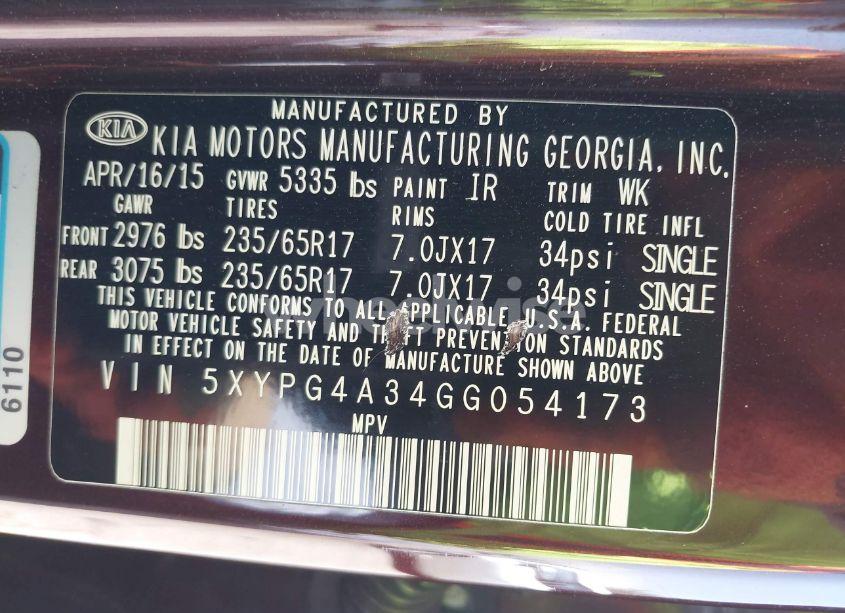 Photo 9 of 2016 Kia Sorento 2.4L LX (VIN 5XYPG4A34GG054173)