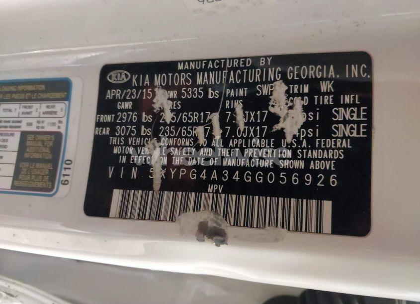 Photo 9 of 2016 Kia Sorento 2.4L LX (VIN 5XYPG4A34GG056926)