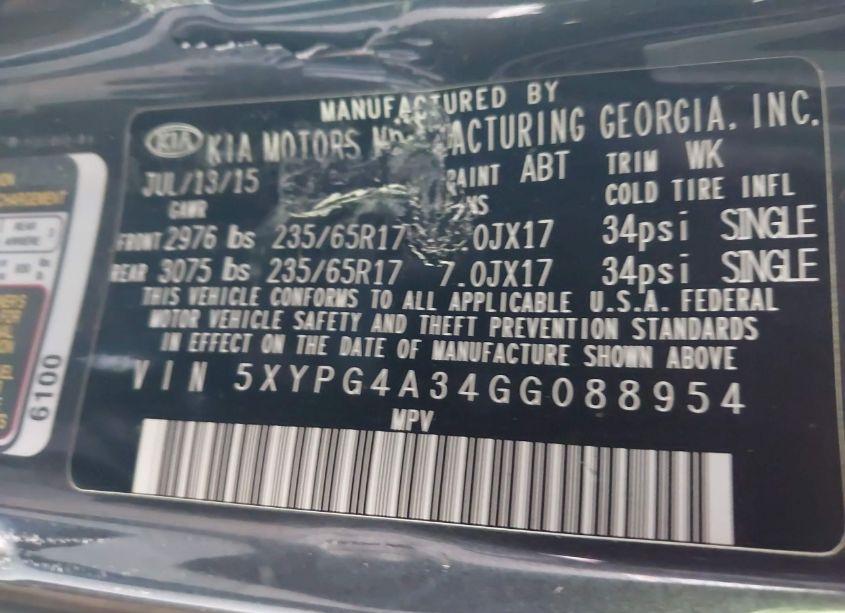 Photo 9 of 2016 Kia Sorento 2.4L LX (VIN 5XYPG4A34GG088954)