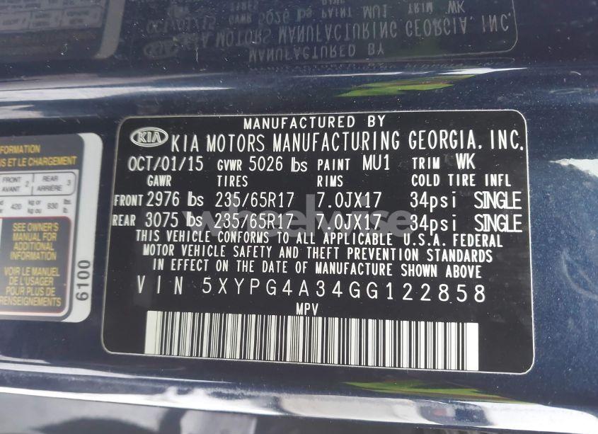 Photo 9 of 2016 Kia Sorento 2.4L LX (VIN 5XYPG4A34GG122858)