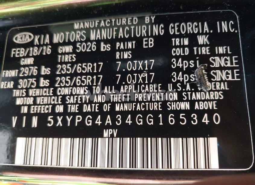 Photo 9 of 2016 Kia Sorento 2.4L L (VIN 5XYPG4A34GG165340)