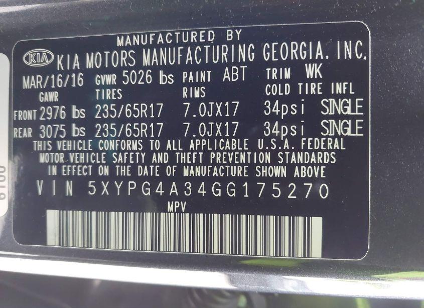 Photo 9 of 2016 Kia Sorento 2.4L LX (VIN 5XYPG4A34GG175270)