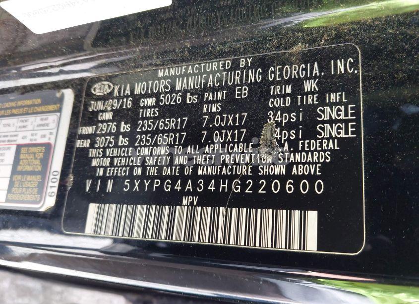 Photo 9 of 2017 Kia Sorento 2.4L L (VIN 5XYPG4A34HG220600)