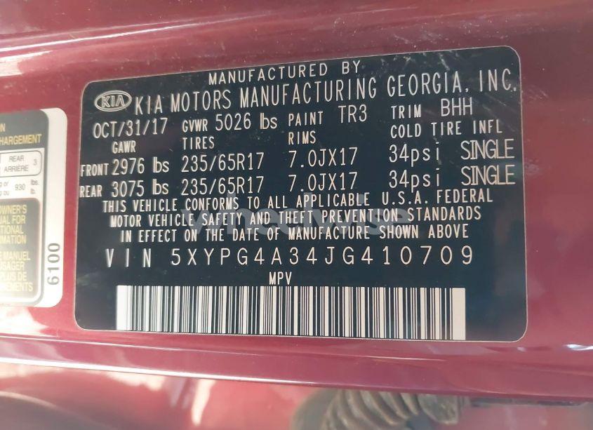 Photo 9 of 2018 Kia Sorento 2.4L LX (VIN 5XYPG4A34JG410709)