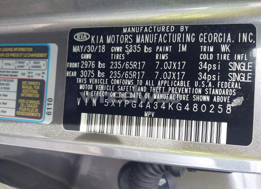 Photo 9 of 2019 Kia Sorento 2.4L LX (VIN 5XYPG4A34KG480258)