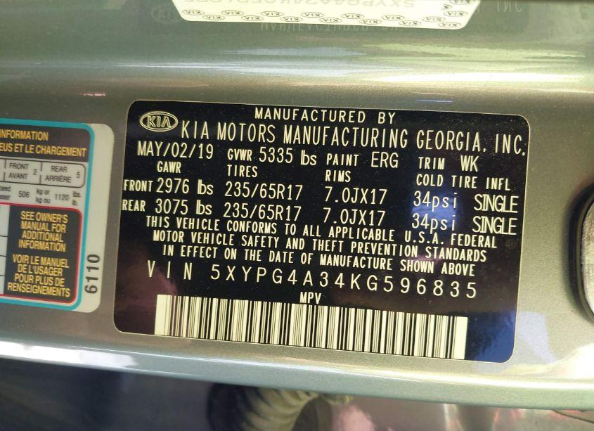 Photo 9 of 2019 Kia Sorento 2.4L L (VIN 5XYPG4A34KG596835)