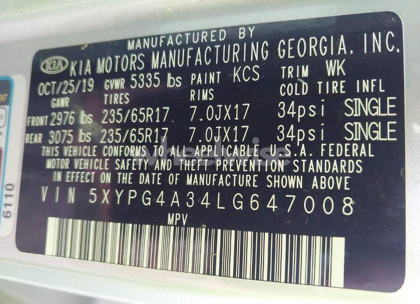 Photo 9 of 2020 Kia Sorento 2.4L L (VIN 5XYPG4A34LG647008)