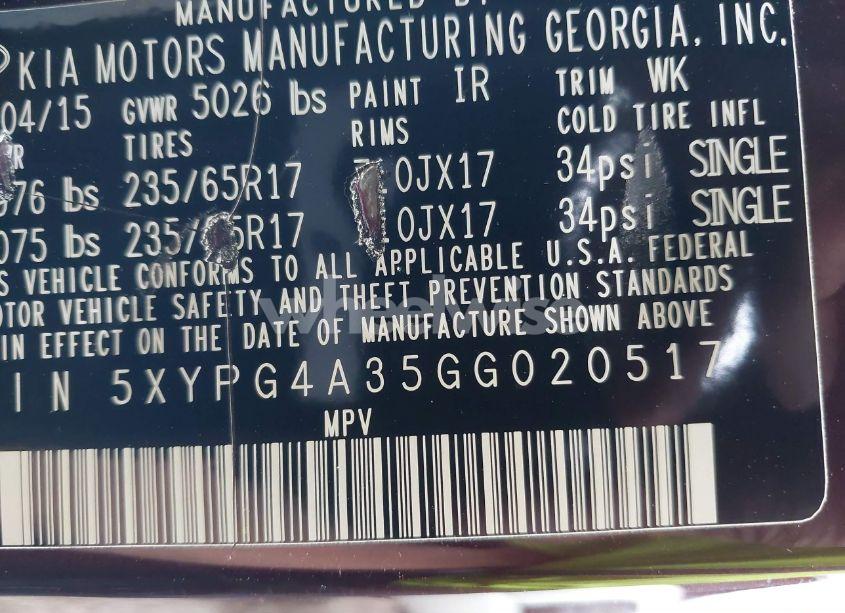 Photo 9 of 2016 Kia Sorento 2.4L LX (VIN 5XYPG4A35GG020517)