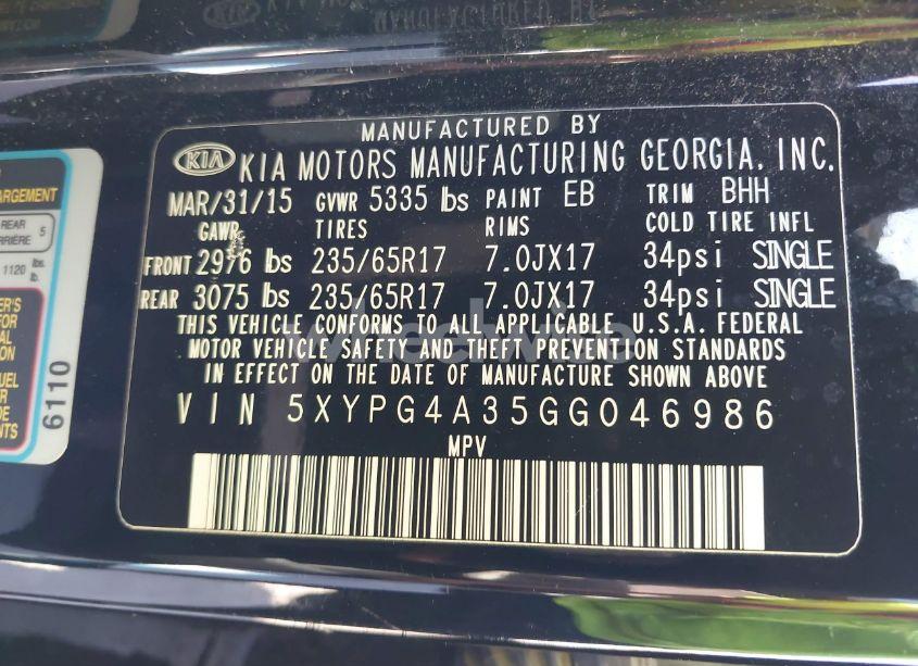 Photo 9 of 2016 Kia Sorento 2.4L LX (VIN 5XYPG4A35GG046986)