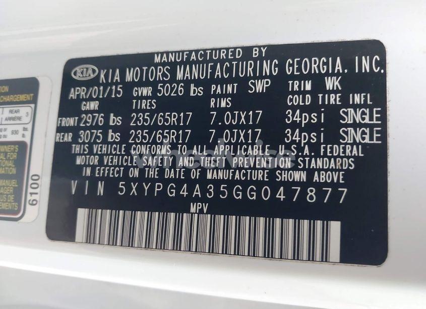 Photo 9 of 2016 Kia Sorento 2.4L LX (VIN 5XYPG4A35GG047877)