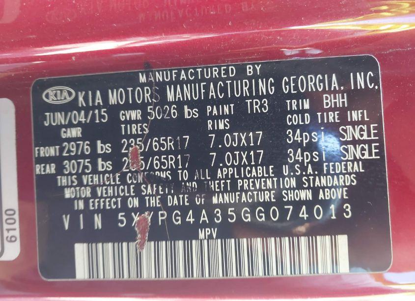 Photo 9 of 2016 Kia Sorento 2.4L LX (VIN 5XYPG4A35GG074013)