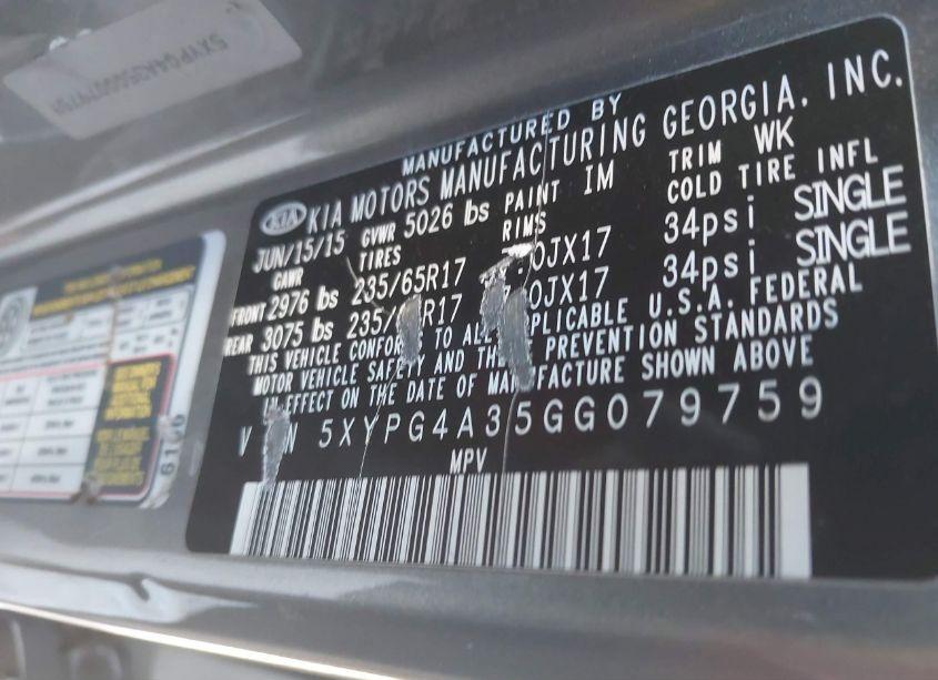 Photo 9 of 2016 Kia Sorento 2.4L L (VIN 5XYPG4A35GG079759)