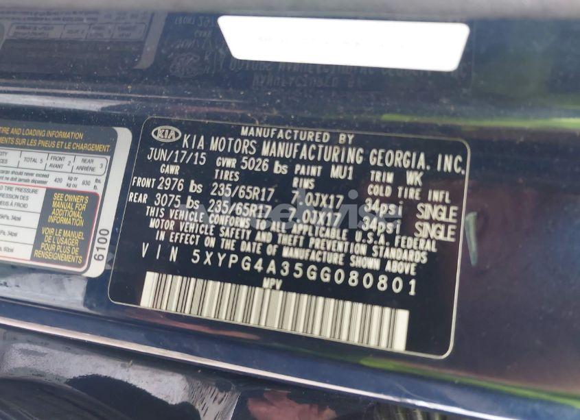 Photo 9 of 2016 Kia Sorento 2.4L LX (VIN 5XYPG4A35GG080801)