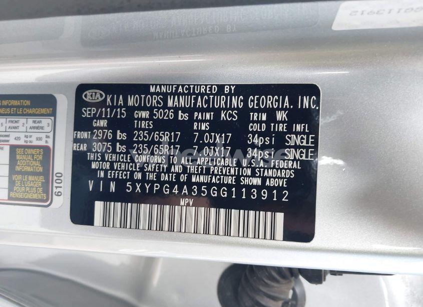 Photo 9 of 2016 Kia Sorento 2.4L LX (VIN 5XYPG4A35GG113912)