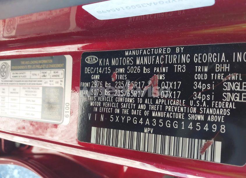 Photo 9 of 2016 Kia Sorento 2.4L LX (VIN 5XYPG4A35GG145498)