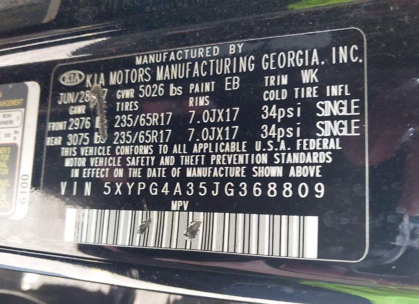 Photo 9 of 2018 Kia Sorento 2.4L LX (VIN 5XYPG4A35JG368809)